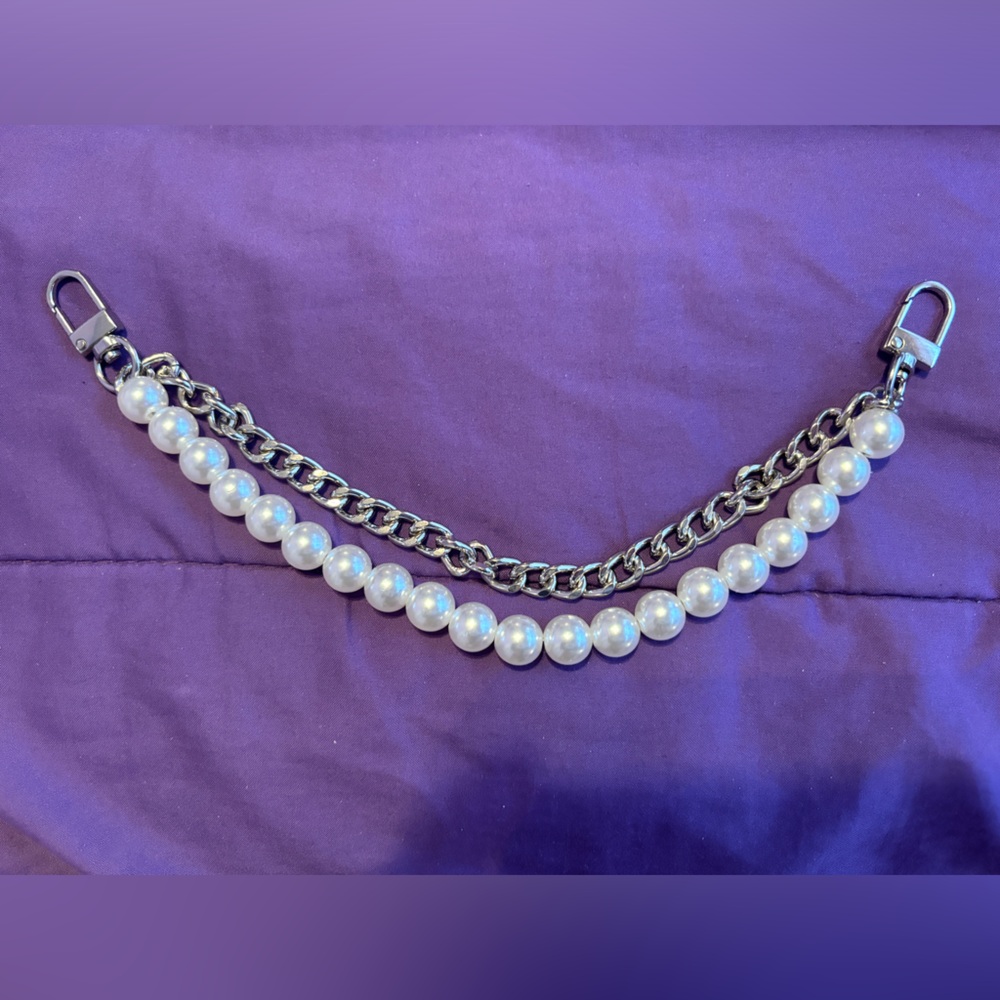 Pearl Beaded & Silver Chain Purse Handle Replacement/ Purse Decoration/Bag Charm